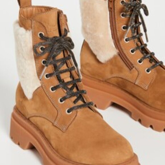 NEW VOILE BLANCHE Cleofe Shearling Lined Leather Booties beige for women 1061tn - Picture 3 of 7